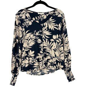Z Supply Tropical Floral Blue White Blouse Size XS‎